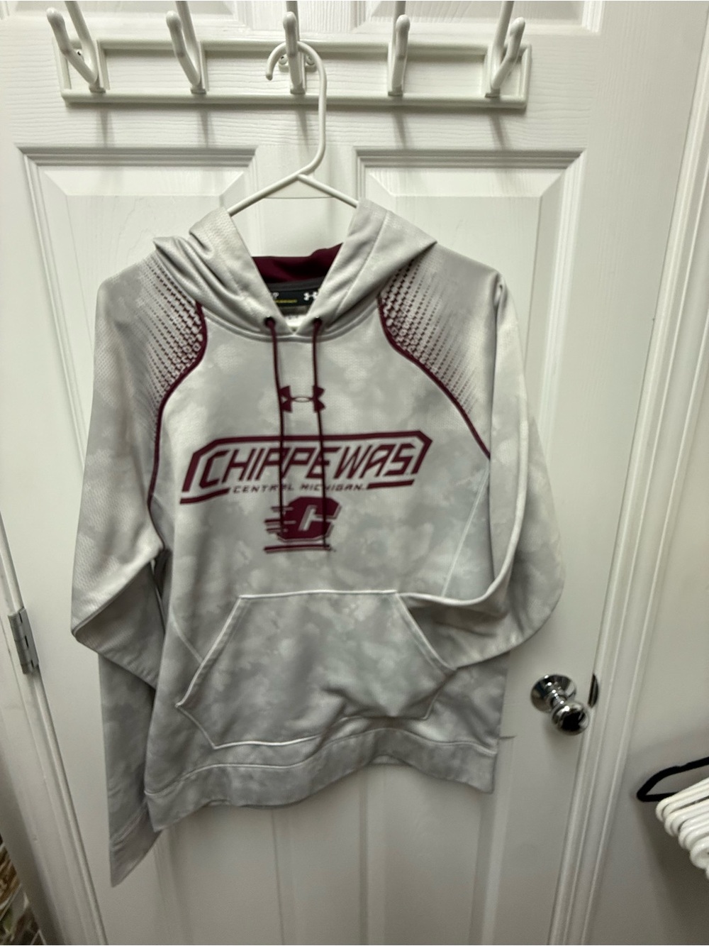 Under Armour Gray and Maroon Chippewas Pullover Hoodie- Fire Up Chips!